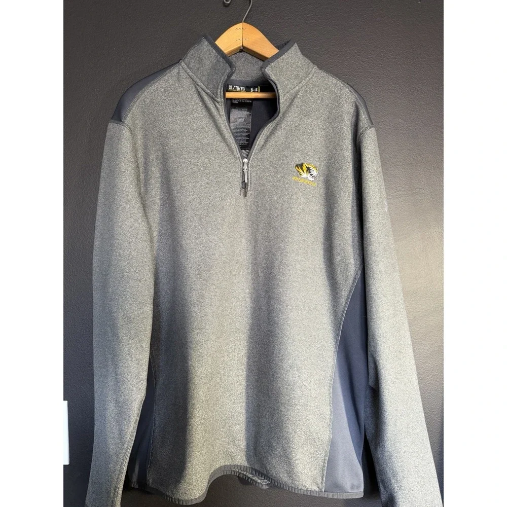 Mizzou Tigers 1/4 Zip Sweater Fleece Men's XL Gray Embroidered Pullover‎ Logo